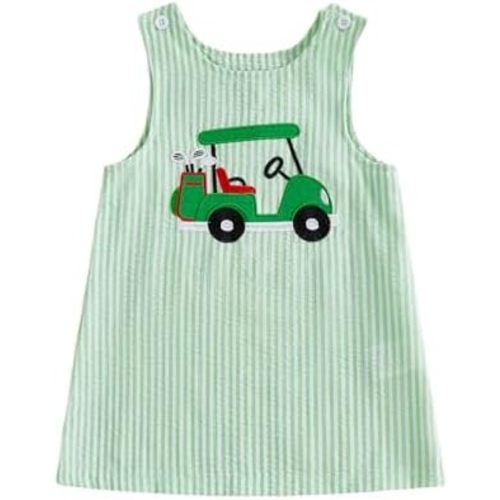 Honganda Toddler Baby Girl Golf Outfit Tennis Golf Embroidery Tank Dress Summer Sleeveless Striped A-Line Dress