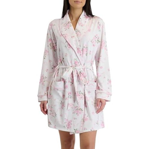 Laura Ashley Women's Robe- Buttery Soft Brushed Knit Knee Length Bathrobe with Pockets