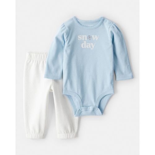 Baby Girl 2-Piece DayDream Fleece Snow Day Bodysuit & Pant Set - Cream/Blue - Carter's | Carter's