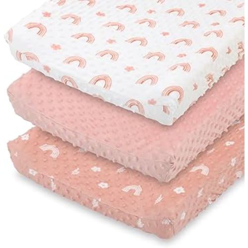 The Peanutshell Baby Changing Pad Covers Girl, Pink Minky Changing Table Sheets for Girls, Boho Rainbow Floral Nursery Decor