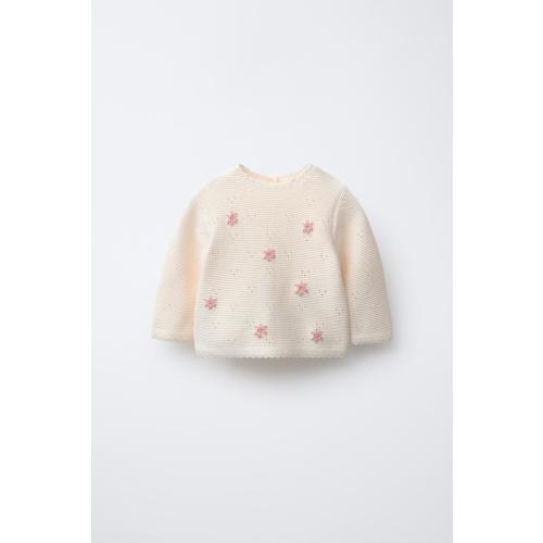 EMBROIDERED FLORAL KNIT SWEATER - Mid-ecru | ZARA United States