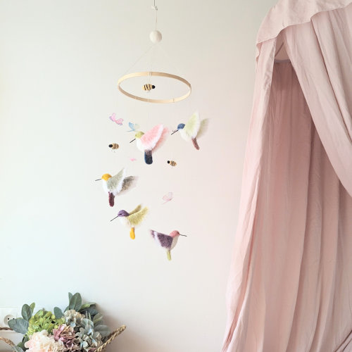 Hummingbird Baby Mobile: Needle Felted Bees & Butterflies Nursery Decor