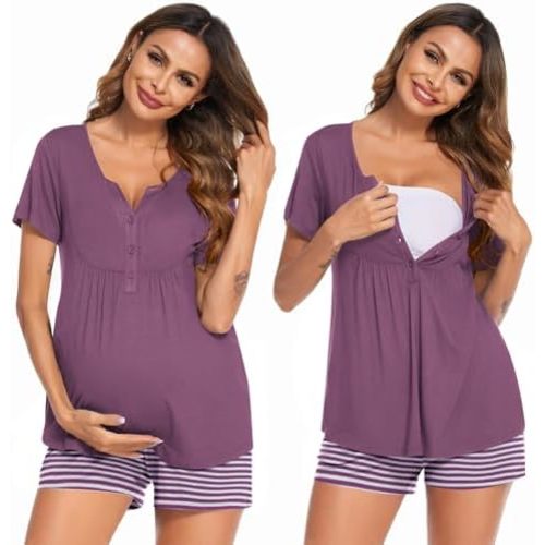 Ekouaer Women's Maternity Nursing Pajama Sets Short Sleeve Postpartum Pajamas Breastfeeding Pregnancy Clothes