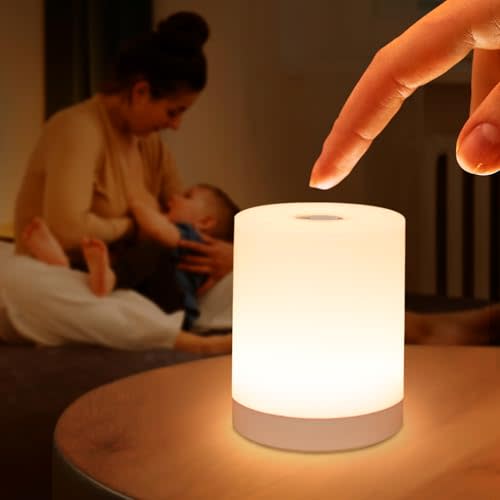 DAZZY DOT Touch Night Light for Baby Nursery, Small Cordless Lamp, Dimmable Portable Rechargeable Battery Operated Night Light, Wireless Bedside Mini Lamp for Bedroom, Bathroom