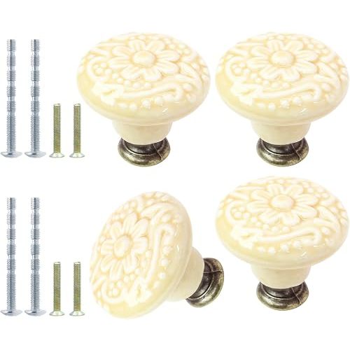 16pcs Beige Ceramic Cabinet Knobs, Vintage & Retro Dresser Knobs, Decorative Drawer Pulls for Closet, Cupboard & Furniture Doors
