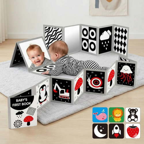 High Contrast Black and White Baby Book for Newborns, 0-6 Months Visual Stimulation Sensory Tummy Time Toy