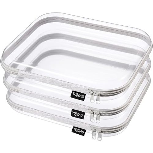 YQBRAO Clear Hard Shell Zipper Cases, 3 Large Travel Organizers, Grey