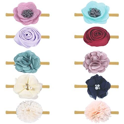 Baby Girl Headbands with Bows Flowers,Soft Nylon Hair Accessories for Newborn Infant Toddler Hairbands Gifts by Fancy Clouds…