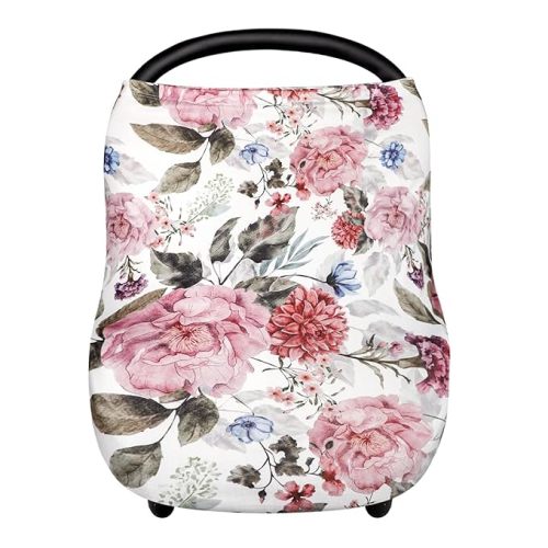 Nursing Cover Breastfeeding, Multi-use Baby CarSeat Cover Girls, Infant Stroller Car Seat Cover, Stretchy Carseat Canopy, Soft Breathable, Peony