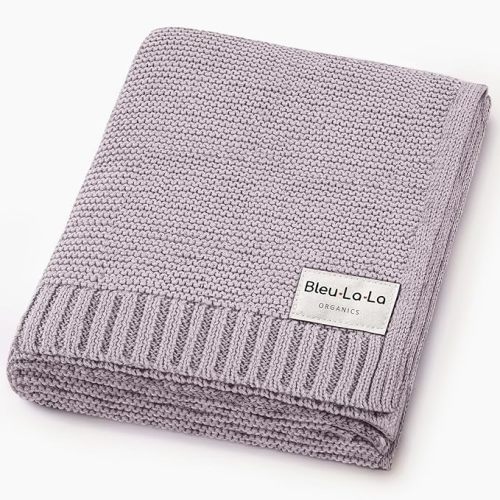 Bleu La La Heritage Knit Organic Swaddle Blanket for Girls - 100% Organic Cotton Knit Receving Swaddler - Warm Cozy Swaddling Blanket for Newborns Infants & Toddler (One size - Dreamy Lilac)