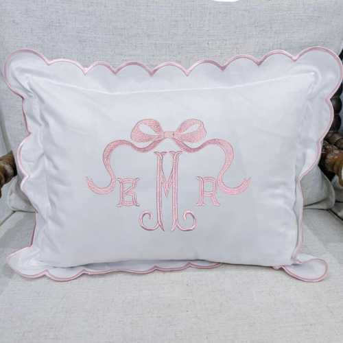 Embroidered Monogram Baby Pillow: Scalloped Edge Nursery Decor