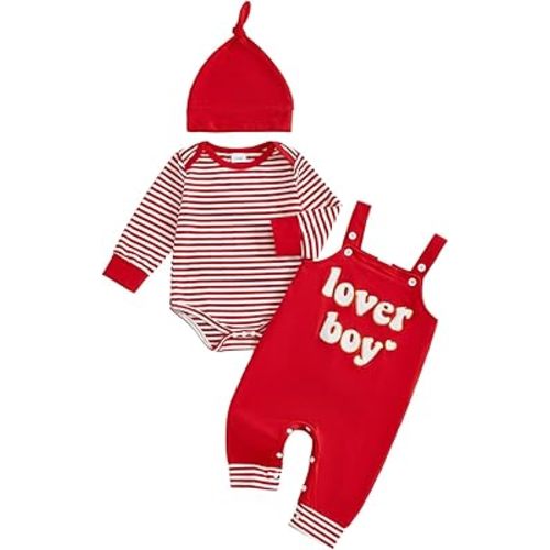My 1st Easter Baby Boy Outfit Stripe Long Sleeve Romper Bunny Embroidered Overalls Pants Hat Set 3Pcs Clothes