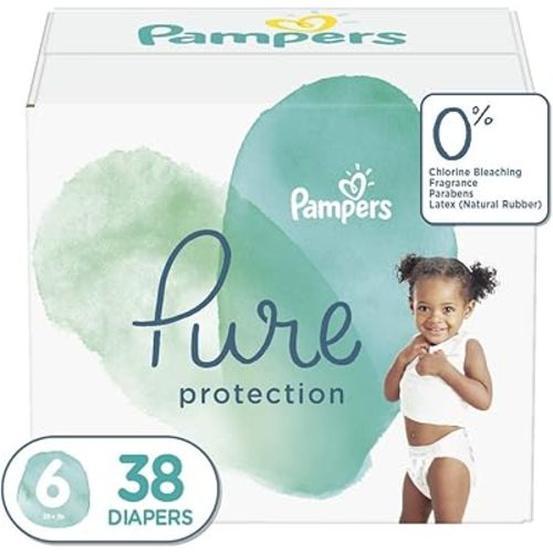 Pampers Pure Disposable Baby Diapers, Hypoallergenic and Fragrance Free Protection, Size 6, 38 Count, Super