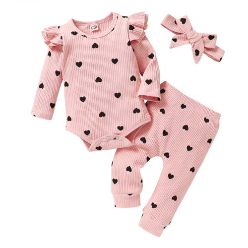 Baby Girl Winter Clothes Toddler Girls Long Sleeve Romper and Pant Headband Outfits 3pcs Set for 6-12 Months