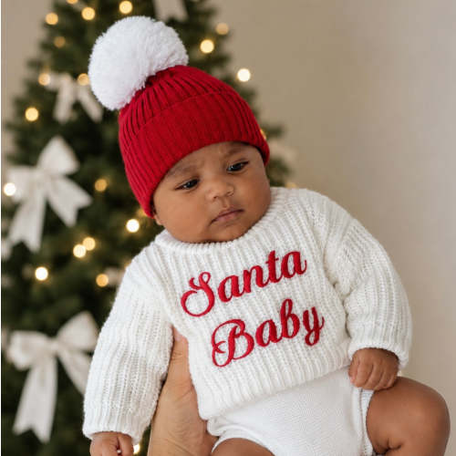 CHUNKY KNIT JUMPER | SANTA BABY EMBROIDERY | MILK