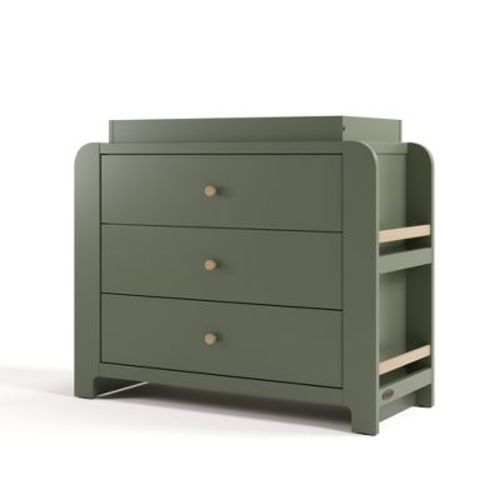 Graco Read-with-Me 3 Drawer Chest with Bookshelves and Removable Changing Topper Olive/Driftwood