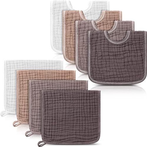 8 Pack Muslin Burp Cloths and Baby Bibs for Boy Girls, Elegant Color