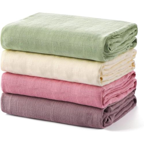 Momcozy Muslin Swaddle Blankets, 4 Pack Ultra Soft Neutral Matching Baby Swaddle Blanket, Breathable Skin Friendly, Large 47 x 47 Inch Swaddling Receiving Blanket for Boy Girl, Light Green