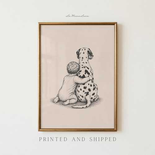 Baby and Dalmatian Vintage Nursery Print | Gender Neutral Dog Nursery Art, Baby Shower Gift, Nursery Decor