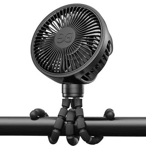 GUSGU Mini Portable Handheld Fan USB Rechargeable Battery Operated, Stroller Fan with Flexible Tripod Clip on for Baby (Jet Black)