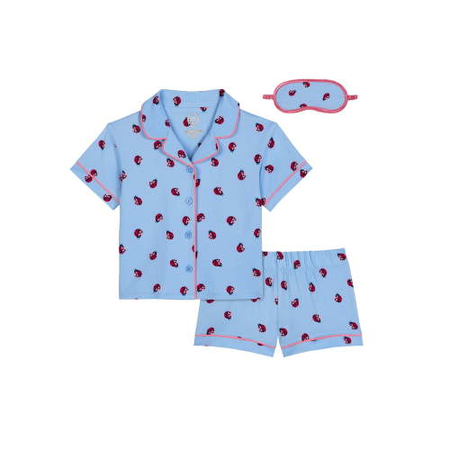 Wonder Nation Girls Short Sleeve Button Front Pajama Top and Shorts Set with Eyemask, 3-Piece, Sizes Sizes 4-18