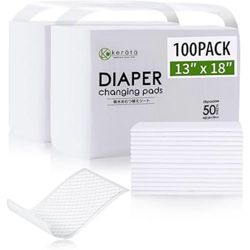 Disposable Changing Pads for Baby, 100 Pack 13 x 18 in Disposable Changing Pad Liners, Waterproof Disposable Underpads, Ultra Absorbent Super Soft Breathable Diaper Changing Mat
