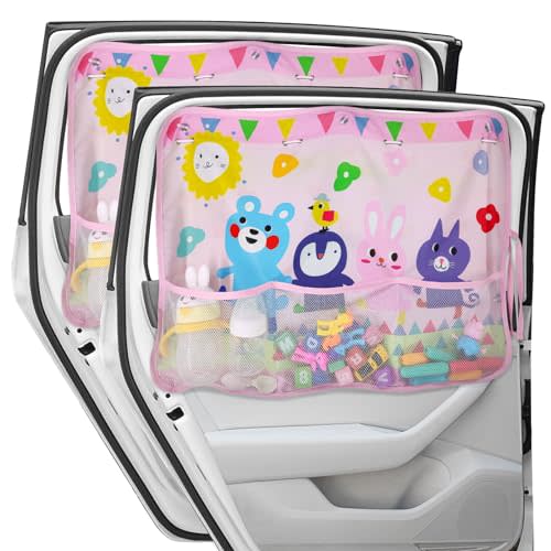 DIZA100 Car Sun Shade for Window Baby (2 Pack), Blackout Window Shades with Storage Net Pocket, 7 Suction Cups, Cute Patterns for Sun/Heat/UV Rays Block