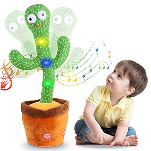 Kids Dancing Cactus Toys for Baby Boys and Girls, Talking Sunny Cactus Toy Electronic Plush Toy Singing, Record & Repeating What You Say with 120 English Songs and LED Lighting for Home Decor