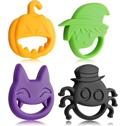 Halloween Teething Toys, Soft Silicone Baby Soothing Teether Chew Toys for Toddlers, Treat or Trick Stocking Stuffers Bags Gifts