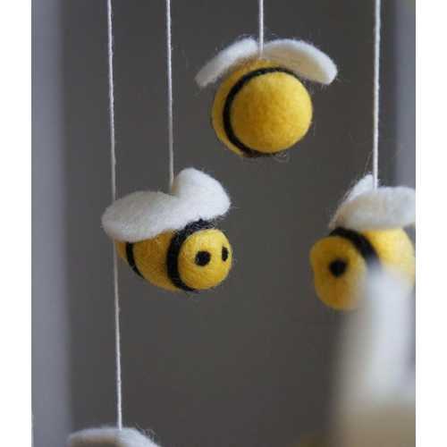 Felt Bee Nursery Mobile | New Zealand Wool Crib Decor | Neutral Bumblebee Baby Shower Gift
