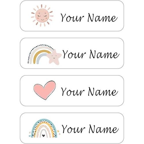 Custom Waterproof Dishwasher Safe Kid Name Labels for Daycare(128 Pack), Camp, School Supply, Baby Bottles, Lunch Boxes and Cups, Travel. Cute Personalized Design Name Stickers (Pattern 10)