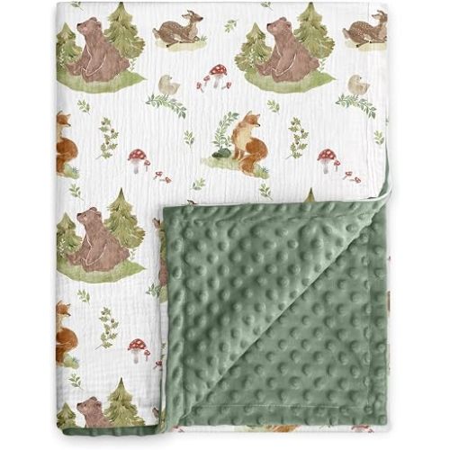 Muslin Baby Blankets for Boys & Girls, Soft Minky Back Toddler Blanket