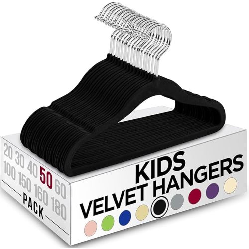 Utopia Home Kids Hangers Velvet (50 Pack) - 11 Inch Durable Baby Hangers for Closet - Perfect for Toddler & Non Slip for Everyday Use (Black)