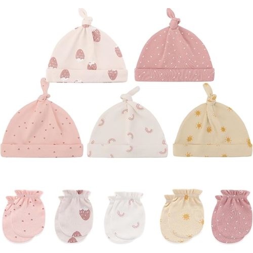 Newborn Baby Boy Girl Caps Mittens Socks Set Cotton Baby Essentials Accessories (Hats+Gloves+Socks)
