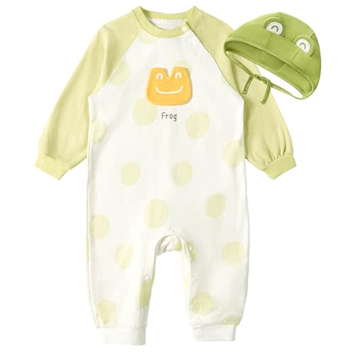 Spring Baby Long Sleeve Romper Set - Organic Cotton Infant Bodysuit with Hat Unisex Boys Girls 6-36 Months