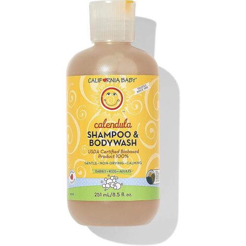 California Baby Calendula Baby Shampoo + Baby Wash | 100% Plant-Based | Soothing Lavender Body Wash Sensitive Skin | Hypoallergenic | 251 mL / 8.5 oz