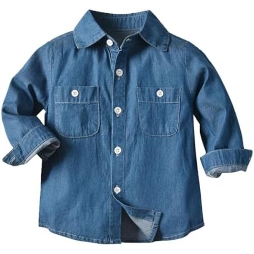 Moonker Kids Boys Denim Jacket Lapel Cowboy Shirts Toddler Girls Button Down Long Sleeve Jeans Tops Single Breasted Shacket