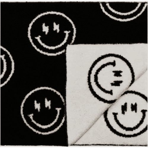 L+L USA Smiley Face with Lightning Bolt Eyes Baby Blanket 28"x40" - DreamSoft Throw for Crib, Stroller or Car Seat Blanket/Newborn Nursery Gift for Toddler, Infant, Kids, Boys & Girls (Black/White)