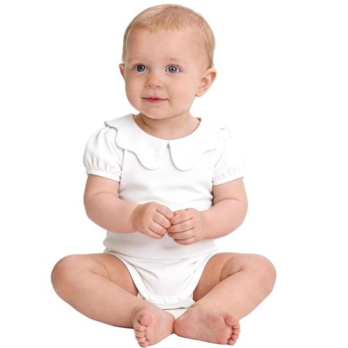 0-24M Infant Girls Ruffle Collar Romper Baby Girl Solid Color Bodysuit Casual Jumpsuit (White short, 0-3 Months)