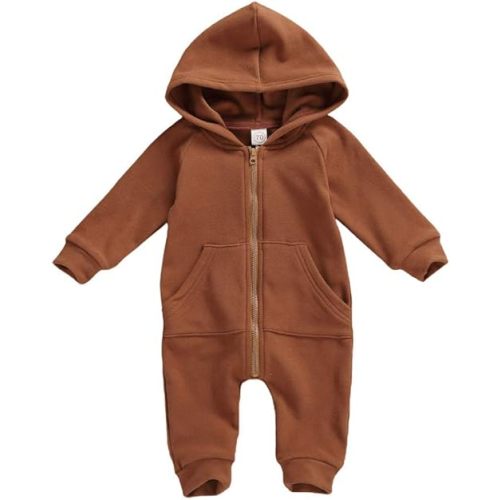 FYBITBO Infant Baby Boys Girls Clothing Zipper Hooded Jumpsuit Romper Long Sleeve Onesie Outfit Fall Winter Warm Clothes