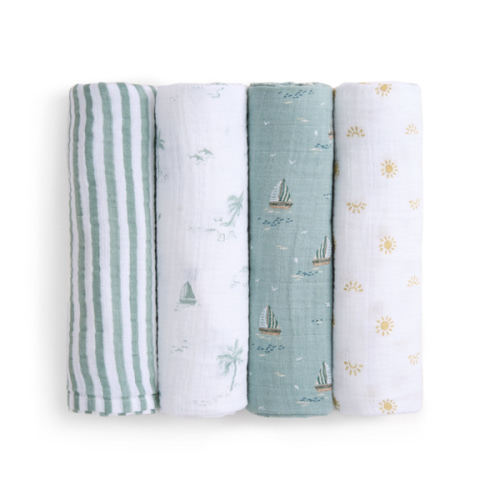 aden + anais Organic Cotton Muslin Swaddles in Sailing Seas 4 Pack