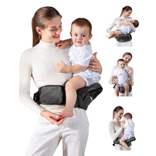Baby Hip Seat Carrier, GROWNSY Ergonomic Hip Seat Baby Carrier with Multiple Pockets, Adjustable Extended Waistband for Newborns & Toddlers up to 50 lbs, Grey