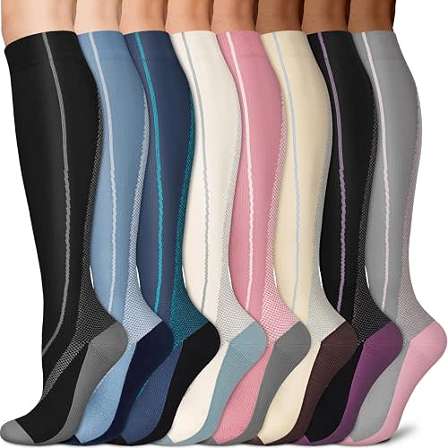 Sooverki Copper Compression Socks for Men & Women 8 Pack 15-20mmHg - Knee High Stockings Best Support for Running Athletic