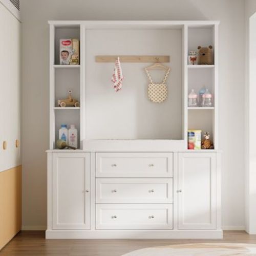 Famapy Large Baby Changing Table with Detachable Tray Adjustable Shelf Baby Changing Storage Unit Baby Nursery Storage Cabinet Abundant Storage Space