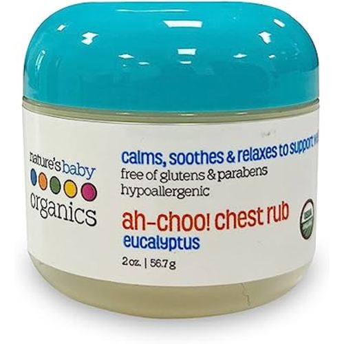 Nature's Baby Organics Ah-Choo! Chest/Cold/Vapor Rub, Eucalyptus, 2 oz. | Soothing Breathing Relief for Babies, Kids, & Adults! Natural for Sinus Congestion & Flus| No Synthetics, Glutens, Parabens