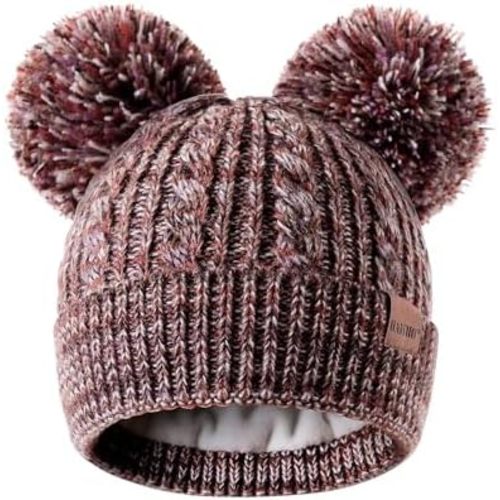 HAITHO Winter Hat for Kids Toddler Children, Girls Beanie with Double Pom Pom Warm Fleece Lined, Girls Accessories Knit Cap