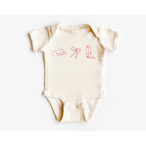 Boho Western Infant Bodysuit | Cowgirl Hat, Bow, Boots Baby Outfit | Cute Pink Girly Outfit | My First Rodeo, Baby Shower Gift Idea, Girl