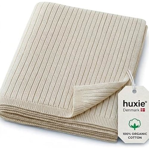 Knitted Organic Cotton Baby Blanket- Swaddle Blanket, 30" x 40" Soft Receiving Blanket for Newborn (Soft White)