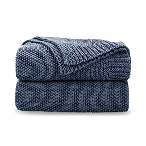 CozeCube Dusty Blue Seed Stitch Throw Blanket 60"x80", Farmhouse Decor | Blanket for Couch, Soft Cozy Cable Knit Throw for Bed Sofa Living Room, Lightweight Warm Decorative Christmas Blanket