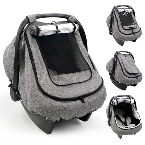 Waterproof Baby Car Seat Cover Canopy for All Weather - Gray | Rainproof & Windproof, 2-layer & 4 Usage Modes, Universal Fit Baby Car Seat And Stroller, With Zipper and Mesh